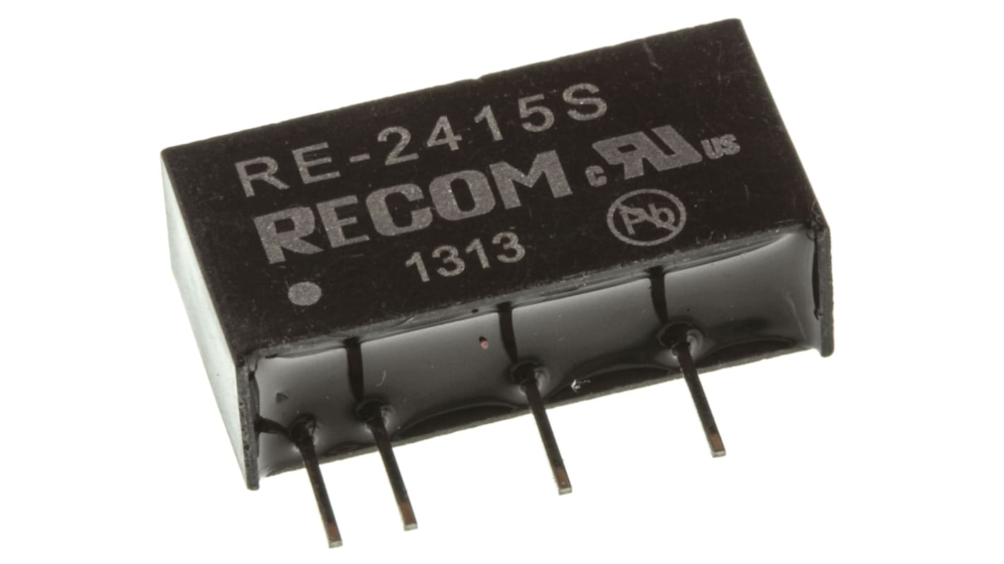 Recom RE DC/DC-Wandler 1W 24 V dc IN, 15V dc OUT / 66mA Durchsteckmontage 1kV dc isoliert