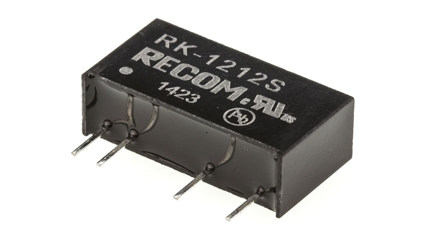 Recom RK DC-DC Converter, 12V dc/ 84mA Output, 10.8 → 13.2 V dc Input, 1W, Through Hole, +85°C Max Temp -40°C