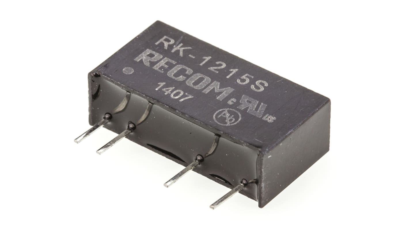 Recom RK DC-DC Converter, 15V dc/ 66mA Output, 10.8 → 13.2 V dc Input, 1W, Through Hole, +90°C Max Temp -40°C