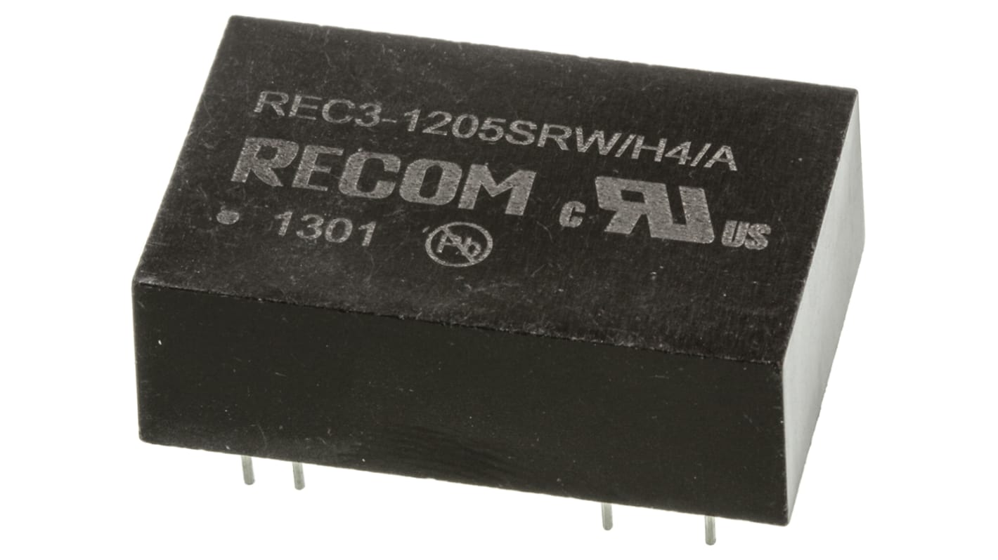 Recom REC3 DC/DC-Wandler 3W 12 V dc IN, 5V dc OUT / 600mA Durchsteckmontage 4kV dc isoliert