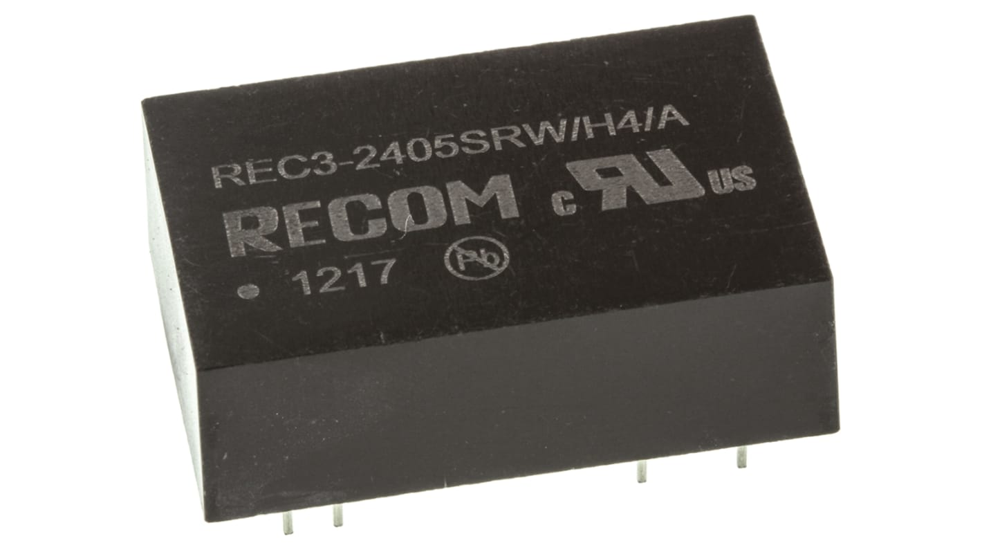 Recom REC3 DC-DC Converter, 5V dc/ 600mA Output, 18 → 36 V dc Input, 3W, Through Hole, +85°C Max Temp -40°C Min