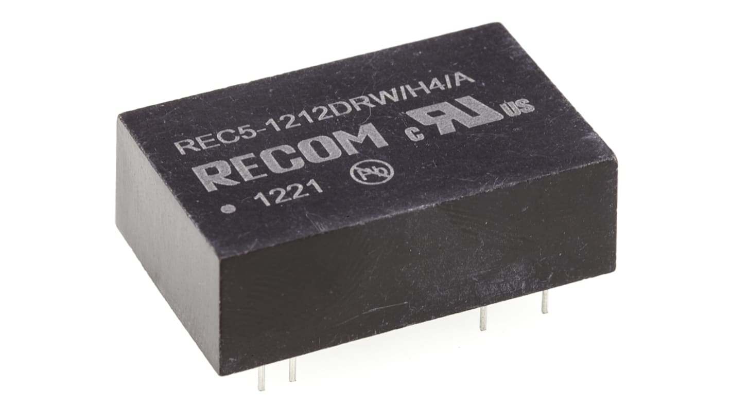 Recom REC5 DC-DC Converter, ±12V dc/ ±210mA Output, 9 → 18 V dc Input, 5W, Through Hole, +75°C Max Temp -25°C
