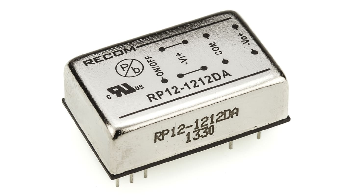 Recom RP12-A DC-DC Converter, ±12V dc/ ±500mA Output, 9 → 18 V dc Input, 12W, Through Hole, +85°C Max Temp -40°C