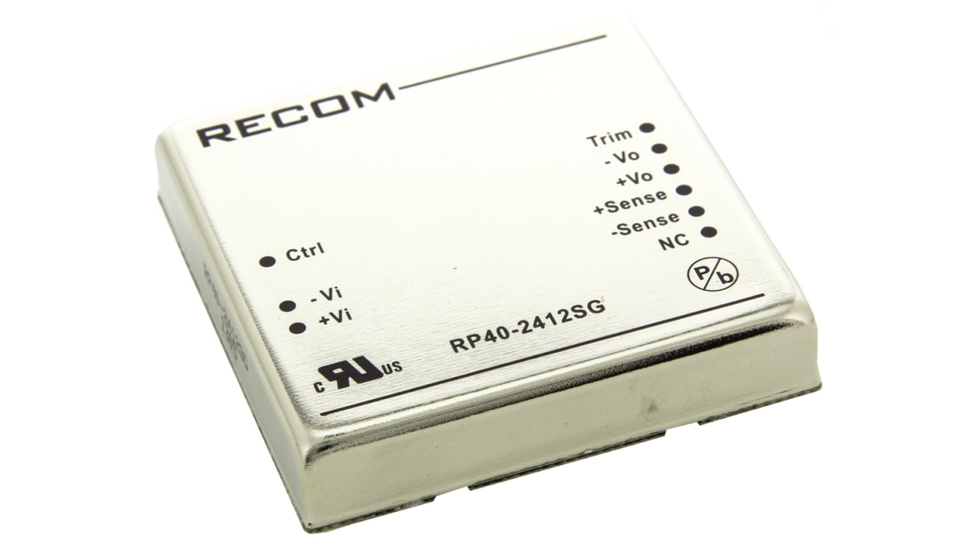 Recom RP40 G DC/DC-Wandler 40W 24 V dc IN, 12V dc OUT / 3.33A Durchsteckmontage 1.6kV dc isoliert