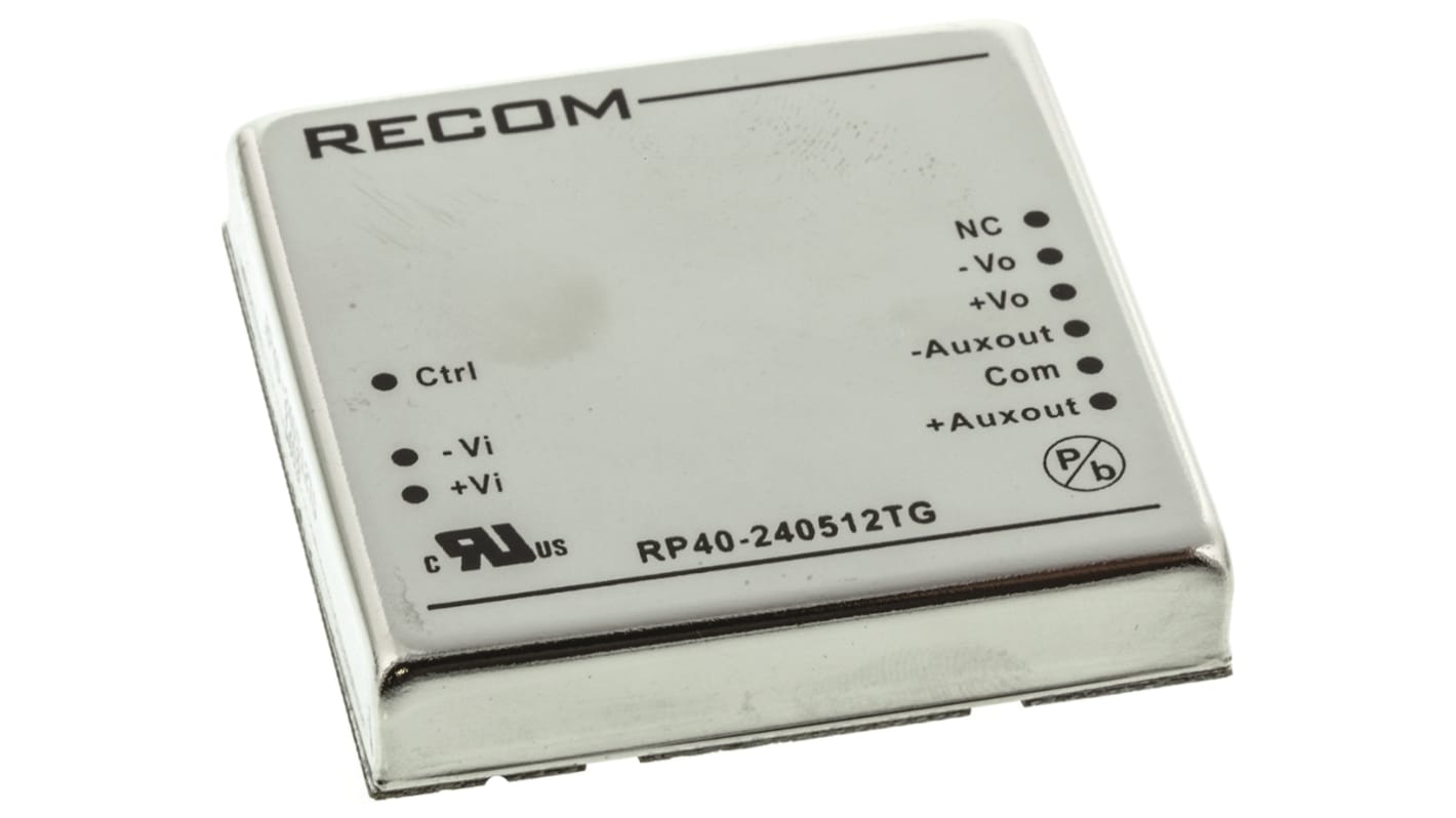 Recom RP40-G DC/DC-Wandler 40W 24 V dc IN, 5 V dc, ±12V dc OUT / 6 A, ±400mA Durchsteckmontage 1.6kV dc isoliert