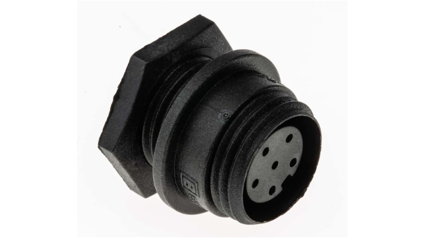 Conector circular Bulgin hembra serie Buccaneer 400 de 6 vías hembra, tamaño carcasa 16, Montaje frontal, IP68