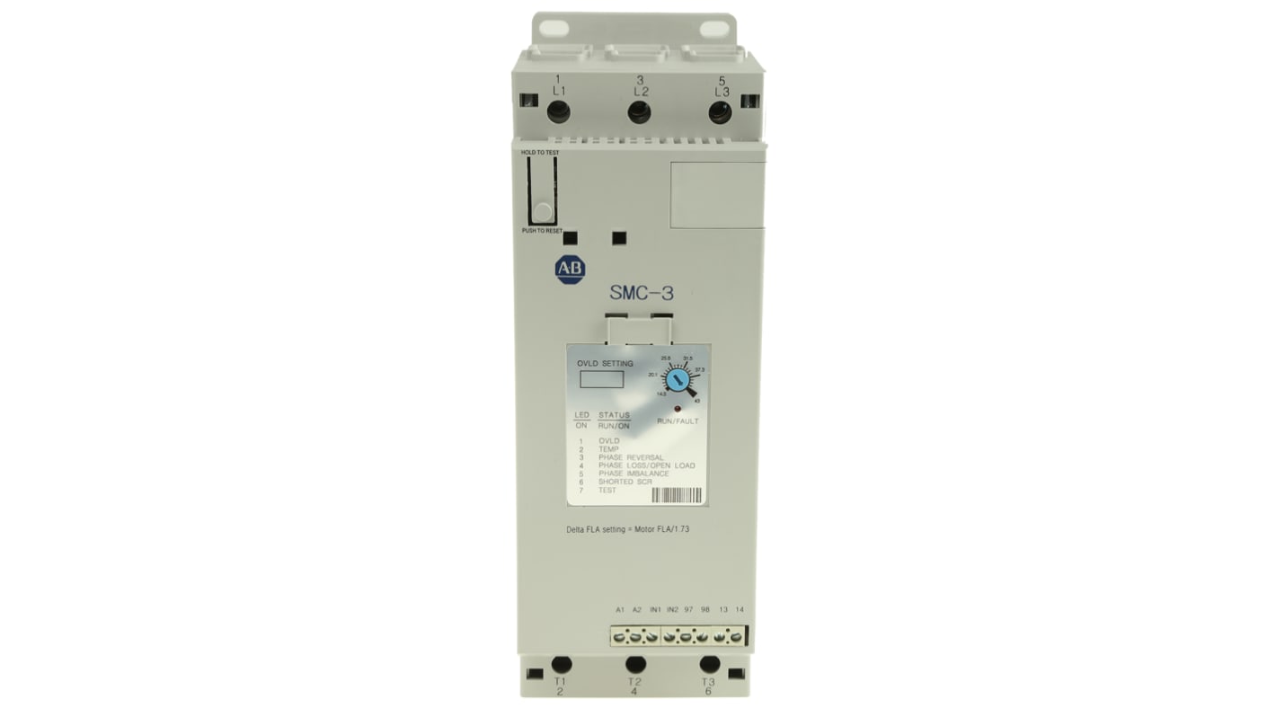 Arrancador suave Allen Bradley SMC-3, 43 A, 460 Vac, 22 kW, trifásico, IP2X