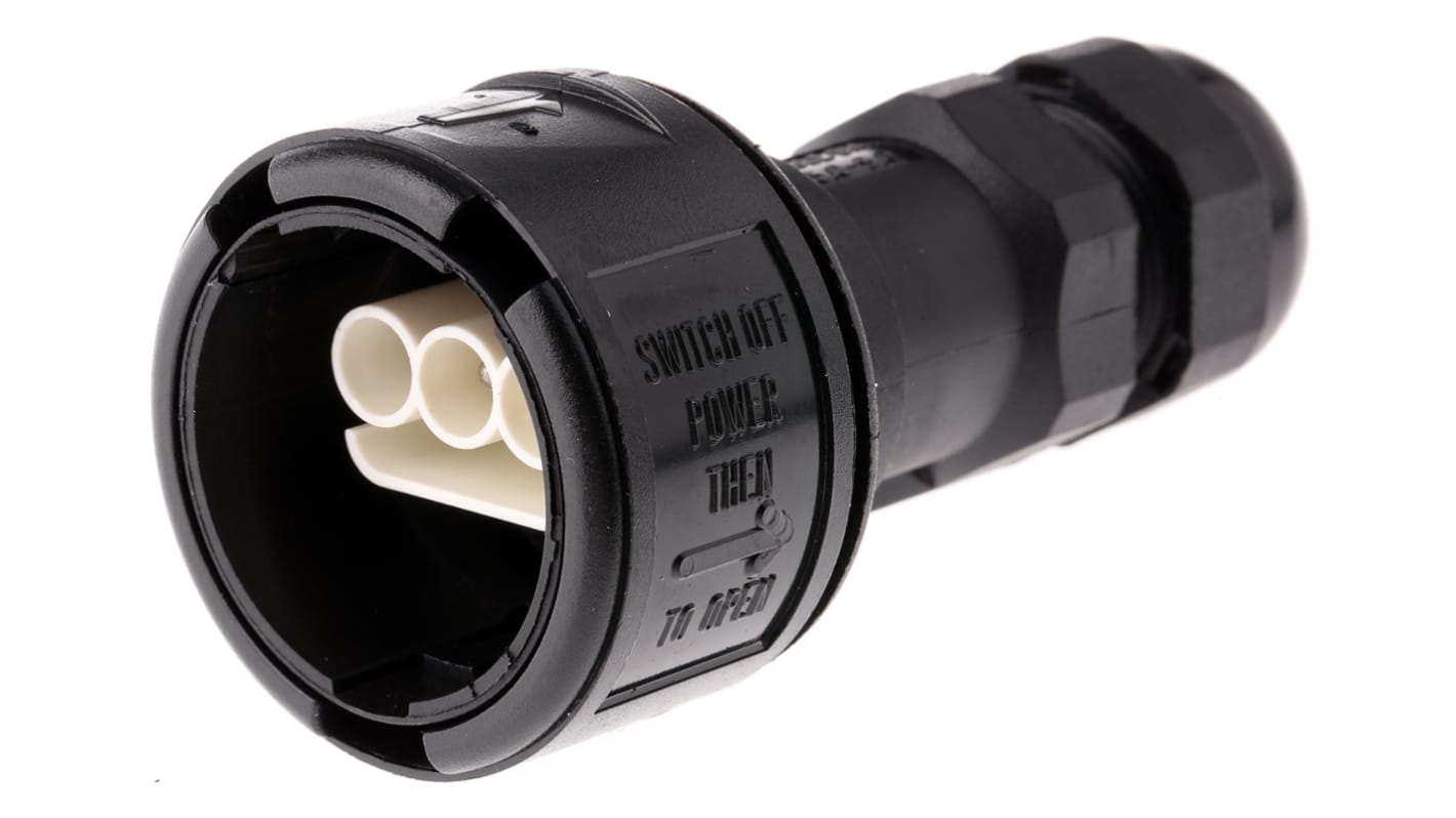 3 Pole IP68 Rating Cable Mount Male Mains Inline Connector Rated At 16A