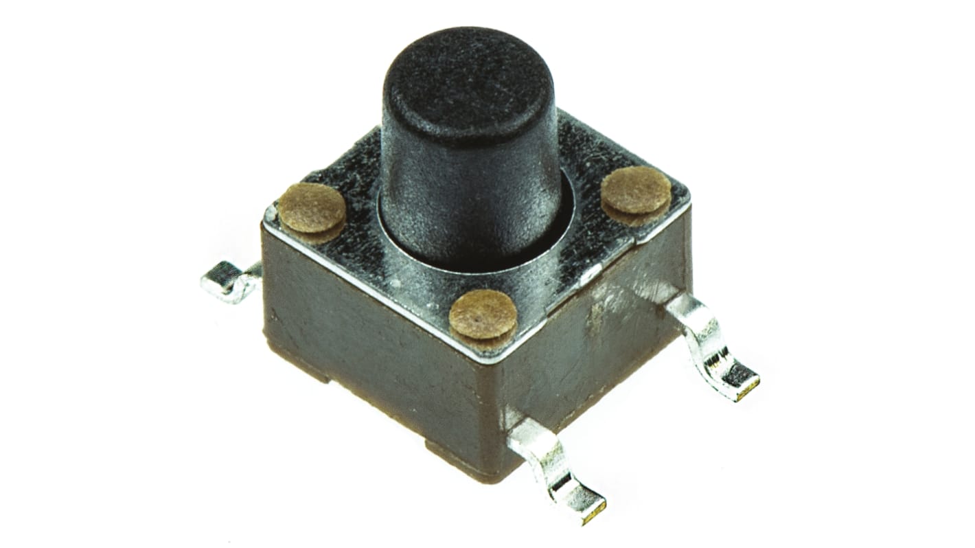 Black Button Tactile Switch, SPST 50 mA @ 12 V ac 3.4mm Through Hole