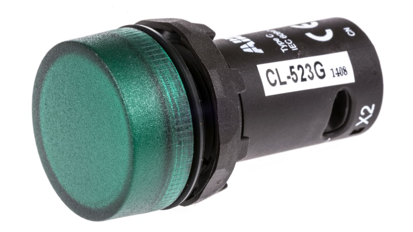ABB, ABB Compact, Panel Mount Green LED Indicator, 22mm Cutout, IP69K, Round, 230V