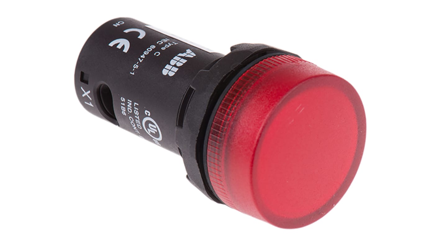 ABB, ABB Compact, Panel Mount Red LED Indicator, 22mm Cutout, IP69K, Round, 230V