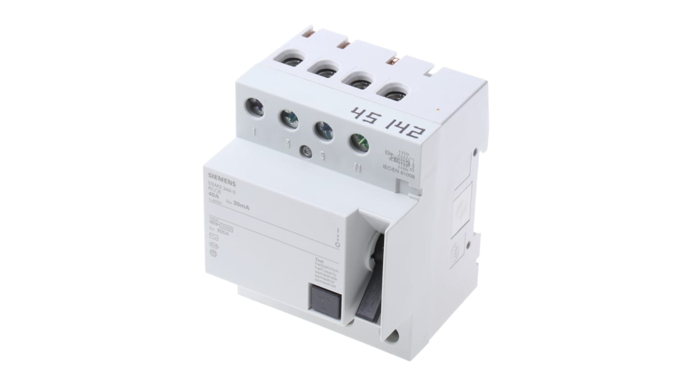 Siemens 5SM3 FI-Schutzschalter, 3+N-polig, 40A, 30mA Typ AC Sentron 400V