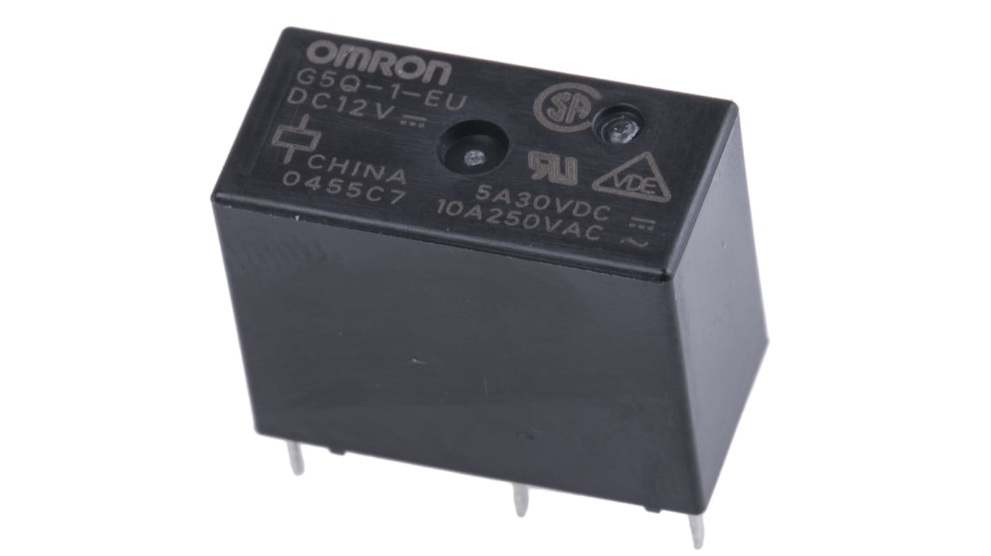 Relé de potencia sin enclavamiento Omron G5Q de 1 polo, SPDT, bobina 12V dc, 10A, Montaje en PCB
