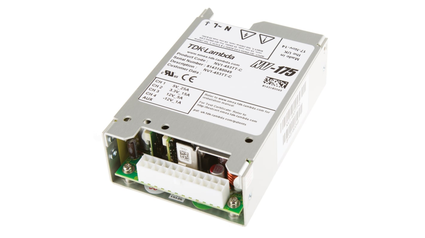 Alimentatore switching TDK-Lambda NV1-453TT-C, 175W, ingresso 90 → 264V ca, uscita 3.3 V dc, 5 V dc, 1 A, 5 A,