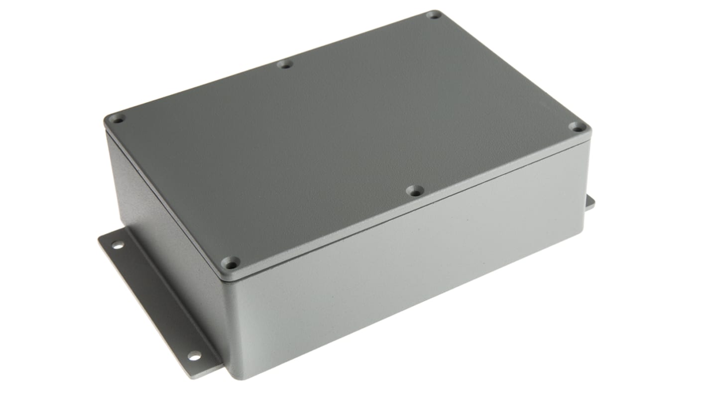 RS PRO Grey Die Cast Aluminium Enclosure, IP66, Flanged, Grey Lid, 202 x 120.8 x 54.9mm