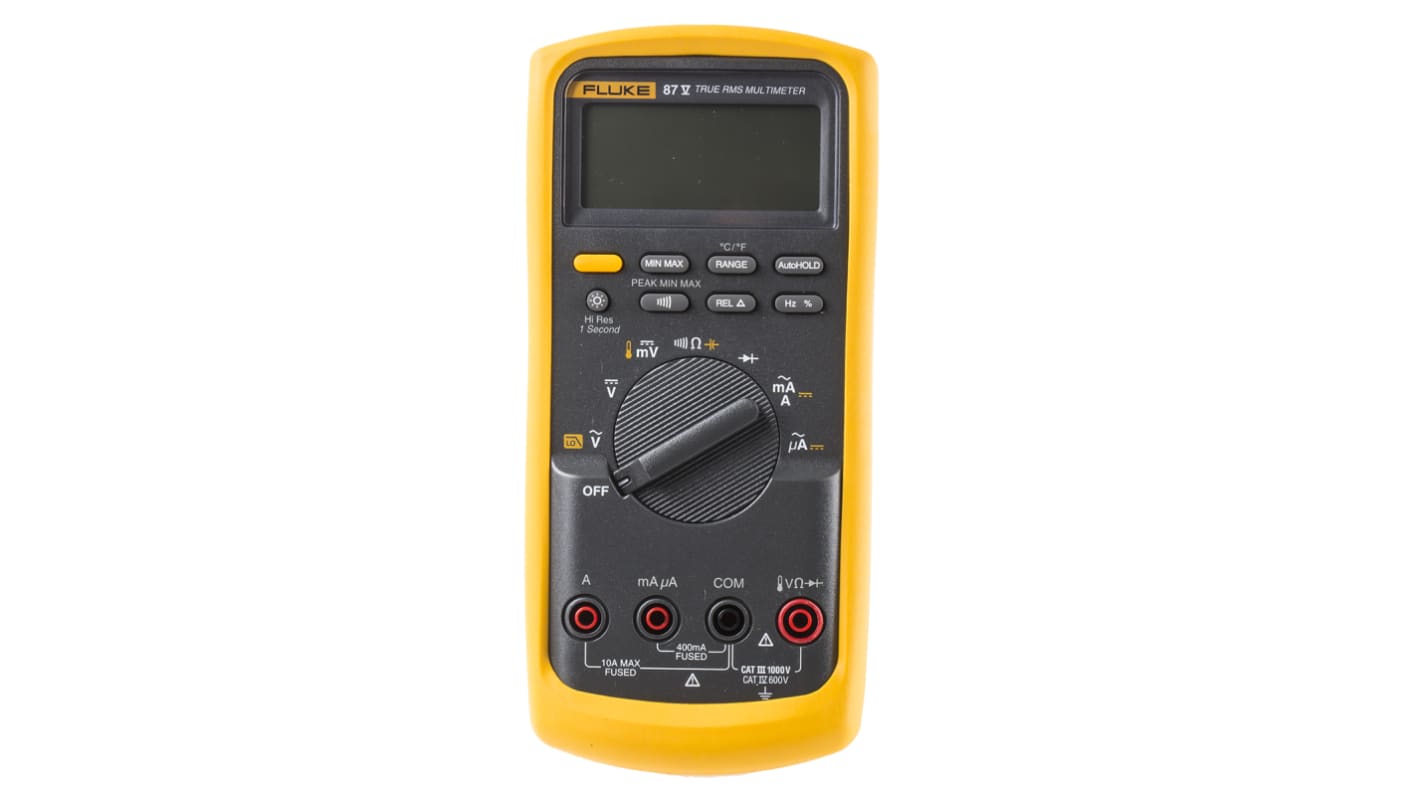 Fluke 87V Handheld Digital Multimeter, True RMS, 10A ac Max, 10A dc Max, 1000V ac Max