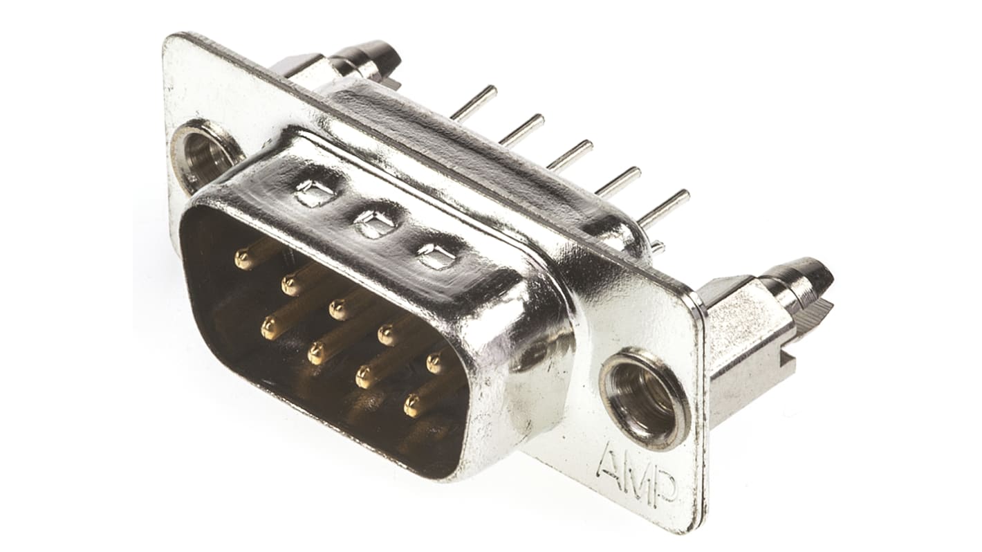 TE Connectivity Amplimite HD-20 9 Way PCB D-sub Connector Plug, 2.77mm Pitch, with 4-40 UNC Threaded Inserts, Boardlocks