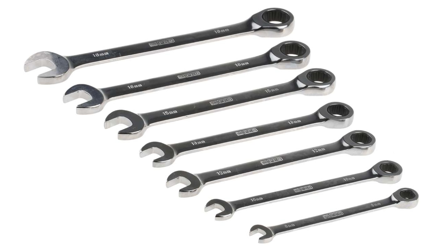 RS PRO 7-Piece Spanner Set, 8 → 18 mm, Chrome Vanadium Steel