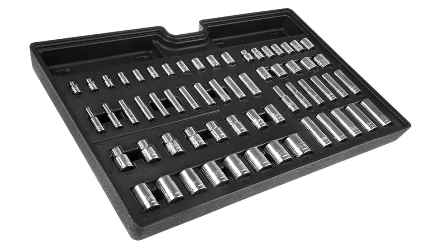 RS PRO 61-Piece Metric 1/2 in; 1/4 in; 3/8 in Deep Socket/Standard Socket Set , 6 point