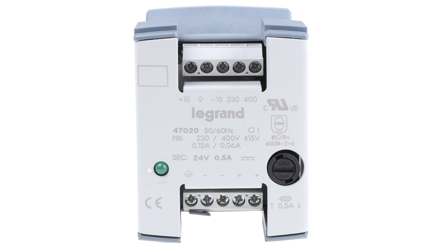 Alimentation pour rail DIN Legrand, 24V c.c.out 500mA, 12W