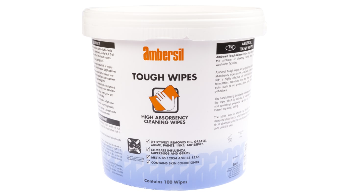 30767AD Ambersil TOUGH WIPES Wet Hand Wipes, Bucket of 100 RS