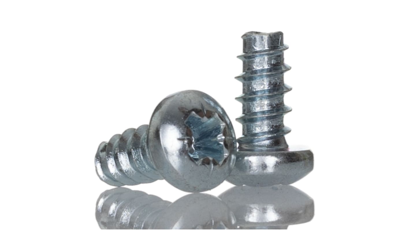 RS PRO Bright Zinc Plated, Clear Passivated Steel Pan Head Thread Forming Screw, N°8 x 9mm Long