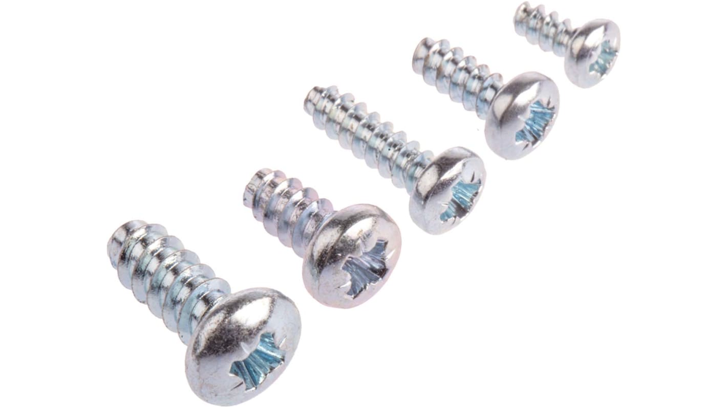 RS PRO Bright Zinc Plated, Clear Passivated Steel Pan Head Thread Forming Screw, No.4, No.6, No.8, No.10 x