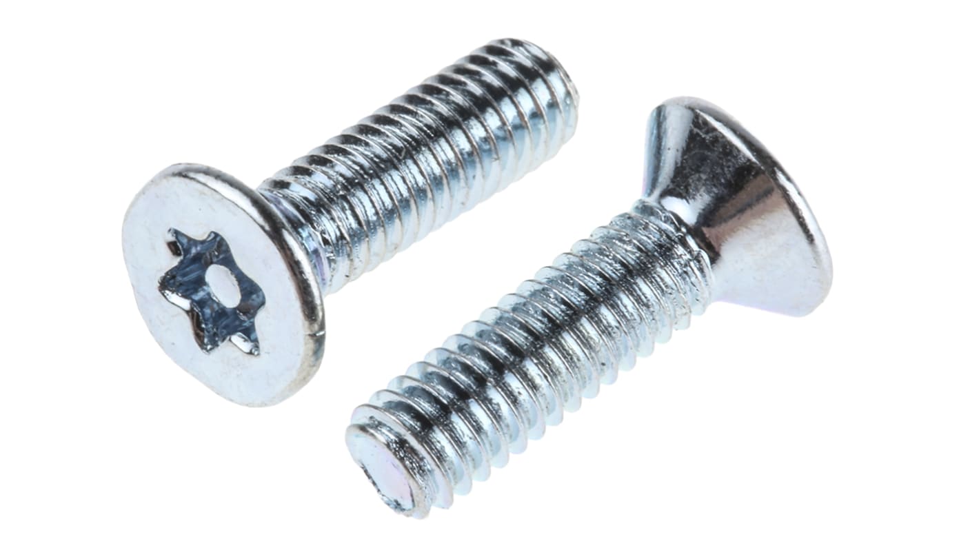 RS PRO Bright Zinc Plated Flat Steel Tamper Proof Security Screw, M3.5 x 12mm