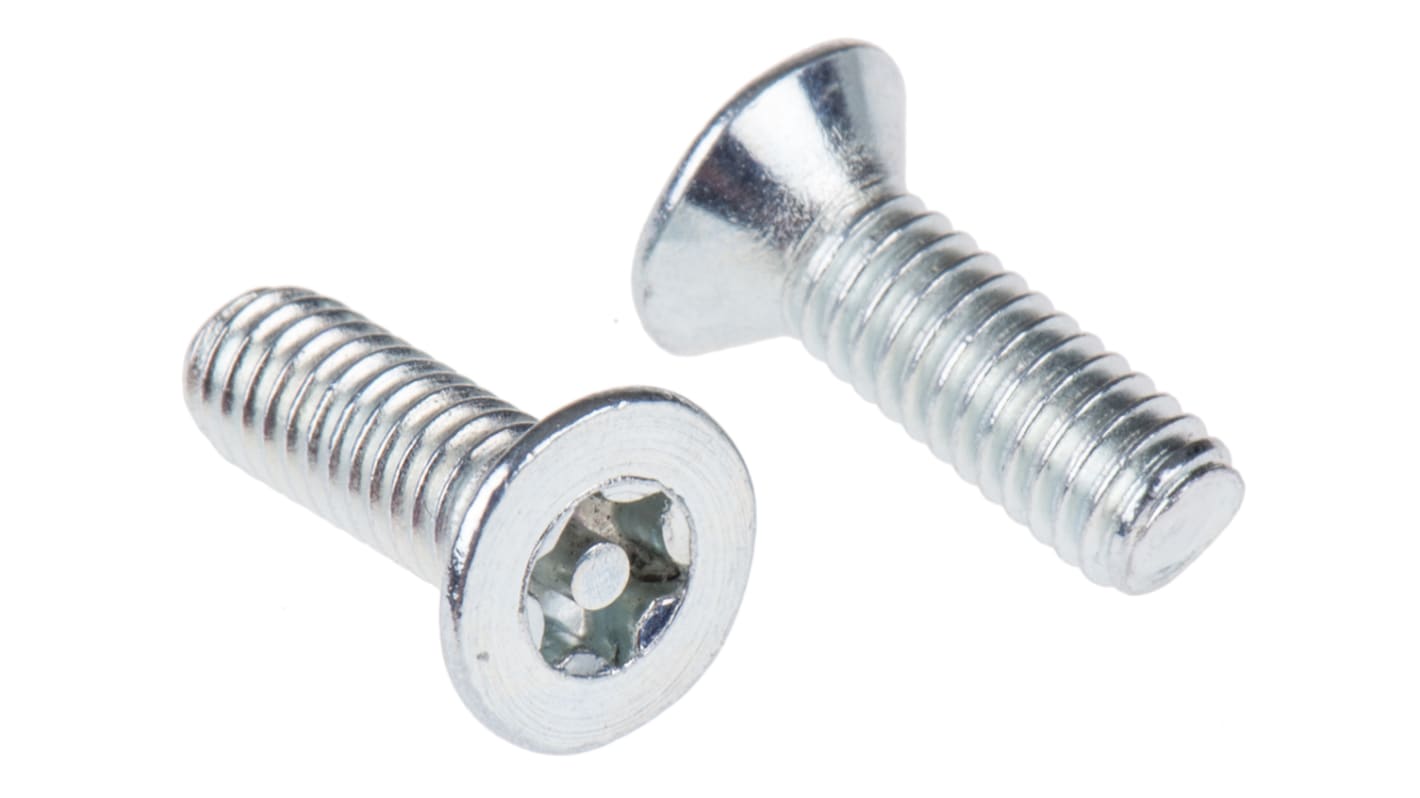 RS PRO Bright Zinc Plated Flat Steel Tamper Proof Security Screw, M4 x 12mm