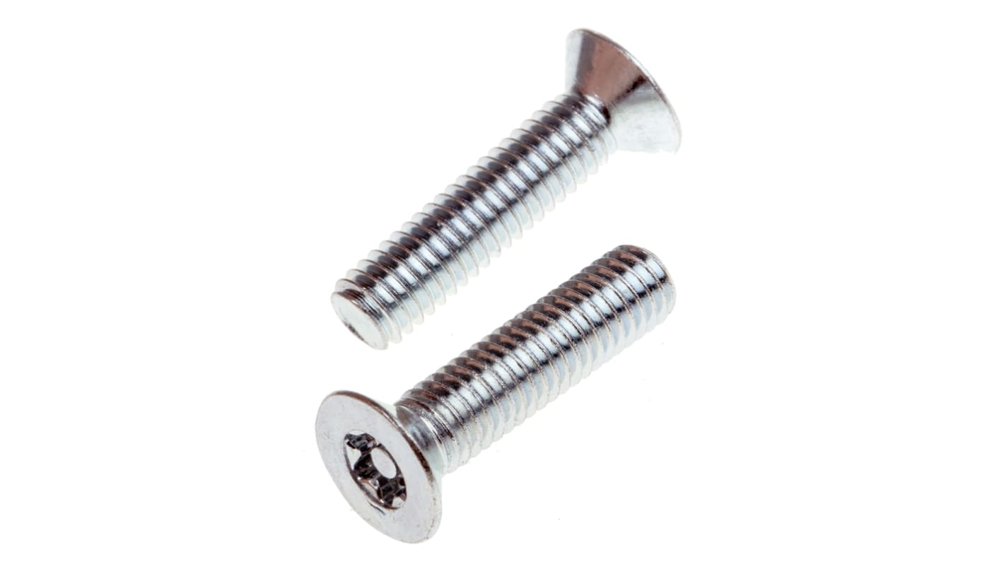 RS PRO Bright Zinc Plated Flat Steel Tamper Proof Security Screw, M6 x 25mm