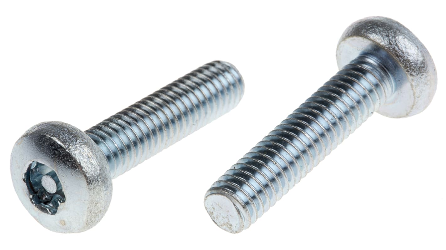 RS PRO Bright Zinc Plated Pan Steel Tamper Proof Security Screw, M6 x 25mm