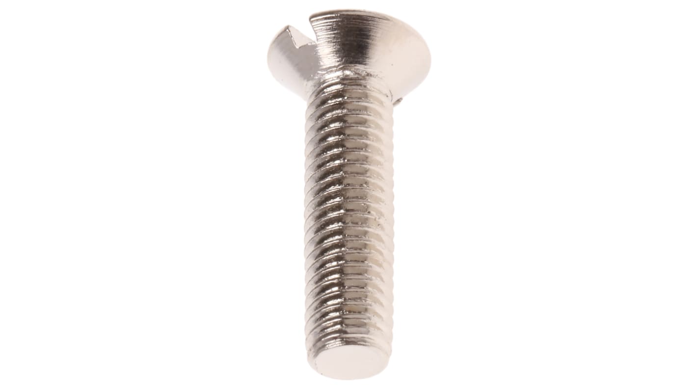 Tornillo de cabeza avellanada con huella ranurada RS PRO M5 x 20mm, paso de rosca 0.8mm, de Latón chapado en níquel