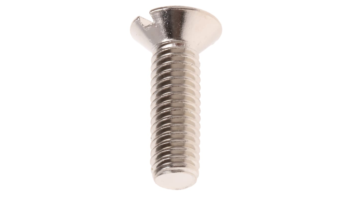 Tornillo de cabeza avellanada con huella ranurada RS PRO M6 x 20mm, paso de rosca 1mm, de Latón chapado en níquel