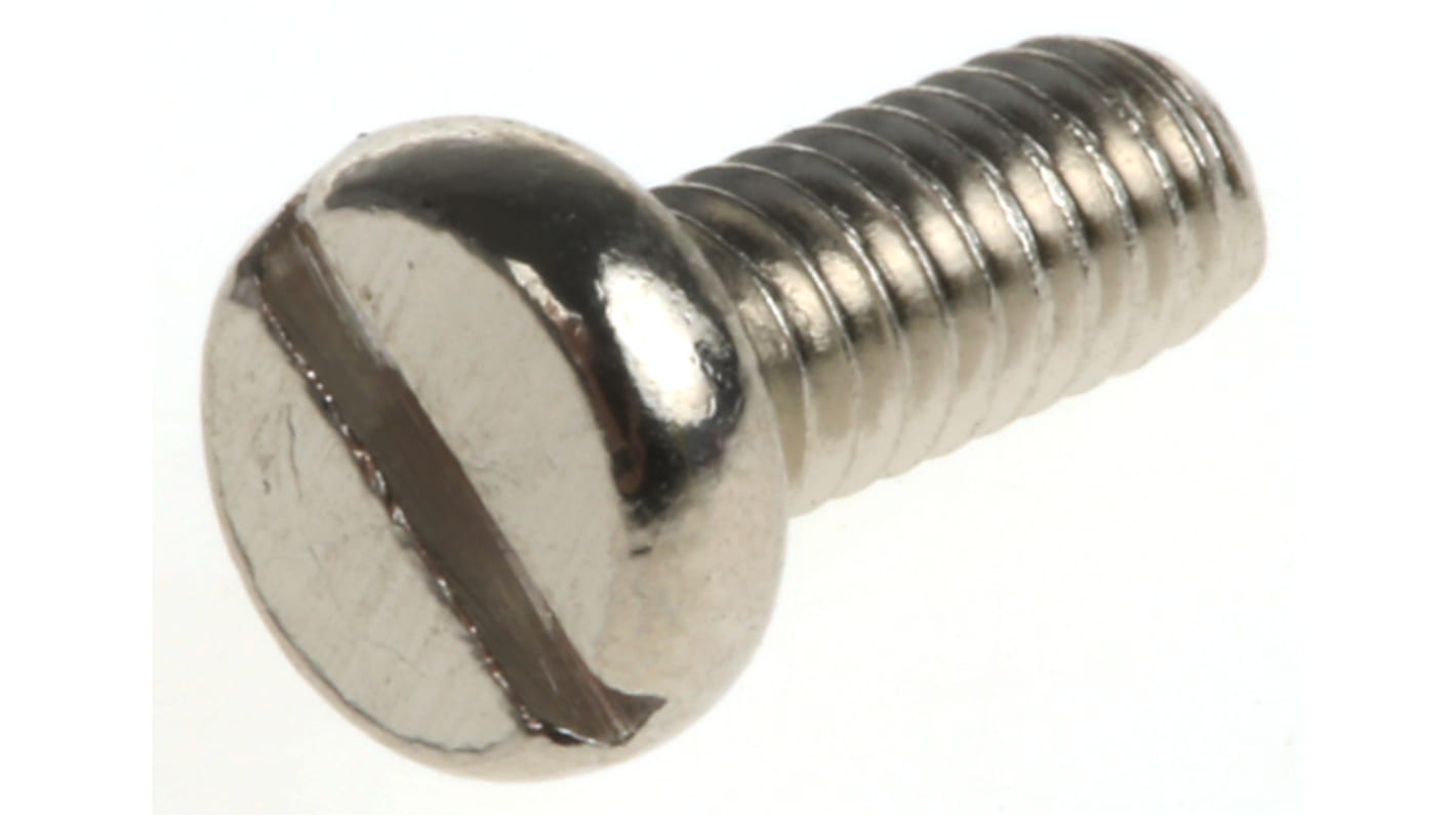 RS PRO Zylinderkopf Schlitz Schrauben Vernickelt, M2.5 x 6mm Messing