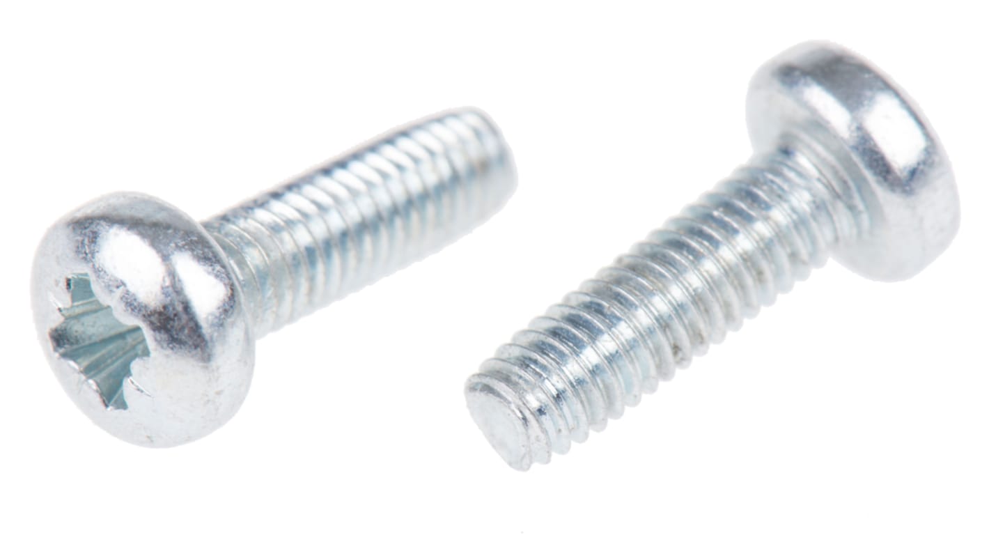 RS PRO Bright Zinc Plated, Clear Passivated Steel Pan Head Thread Forming Screw, M3 x 10mm Long
