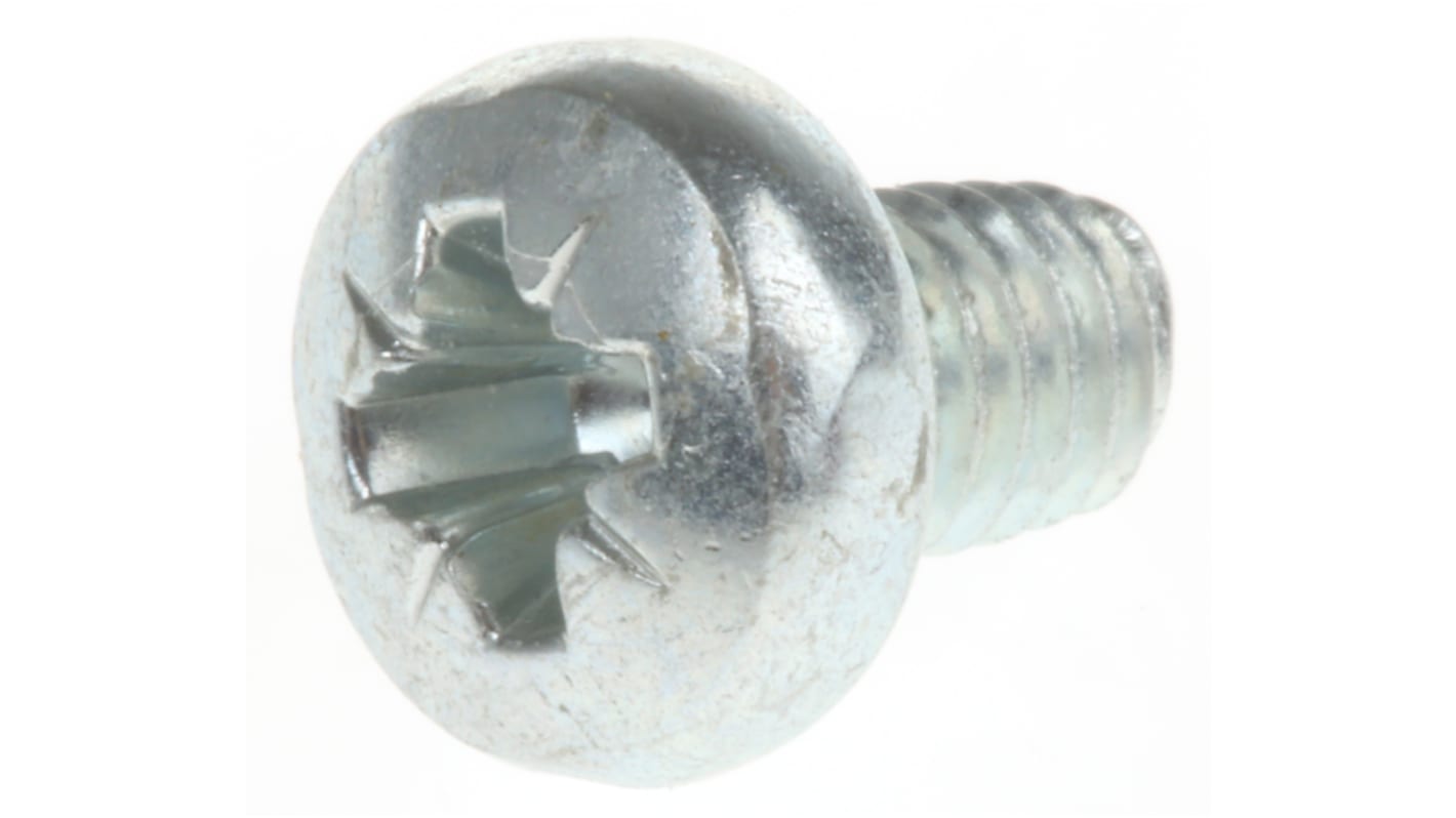 RS PRO Bright Zinc Plated, Clear Passivated Steel Pan Head Thread Forming Screw, M4 x 6mm Long