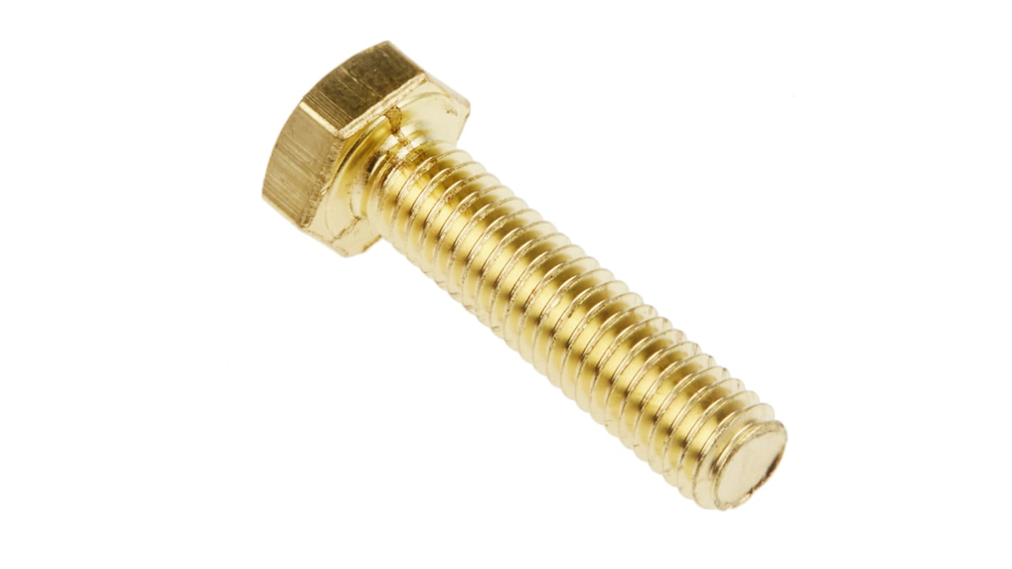 Plain Brass Hex, Hex Bolt, M6 x 25mm