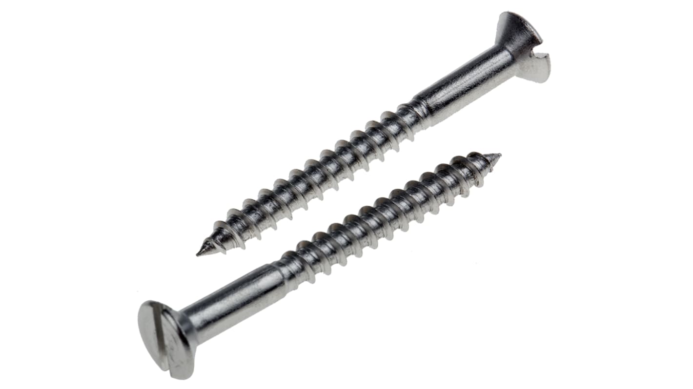 RS PRO Slot Countersunk Stainless Steel Wood Screw, A2 304, No. 8 Thread, 40mm Length