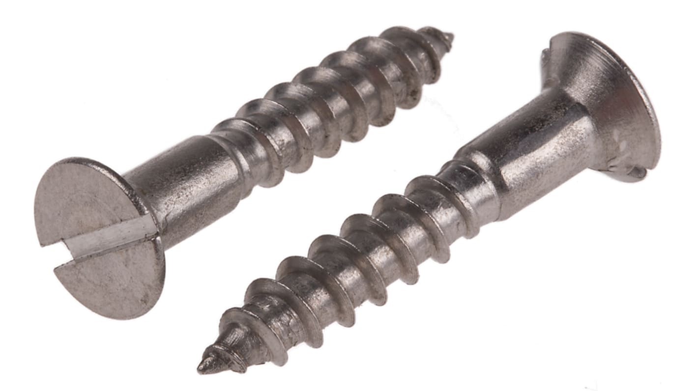RS PRO Slot Countersunk Stainless Steel Wood Screw, A2 304, No. 10 Thread, 30mm Length