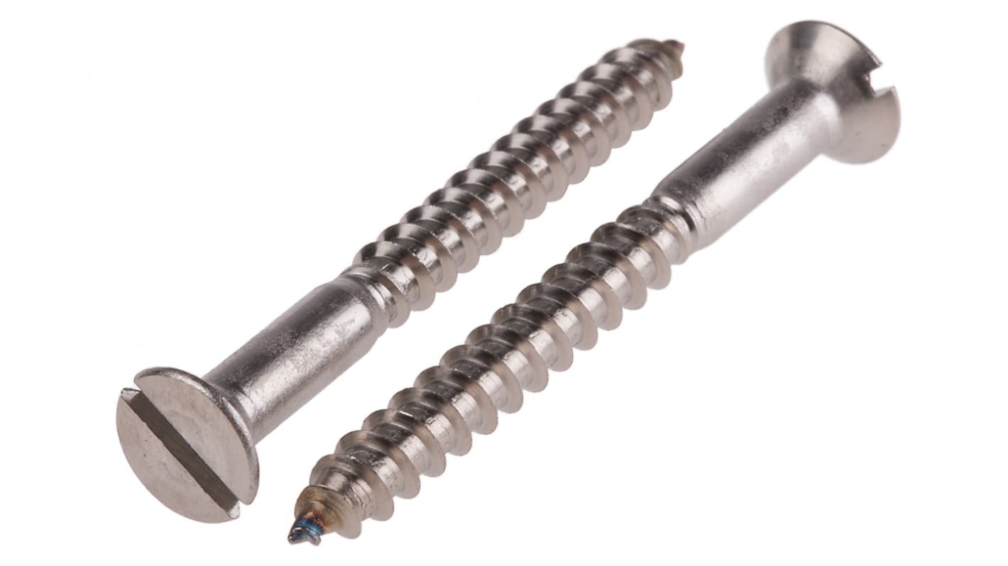 RS PRO Slot Countersunk Stainless Steel Wood Screw, A2 304, No. 10 Thread, 50mm Length RS
