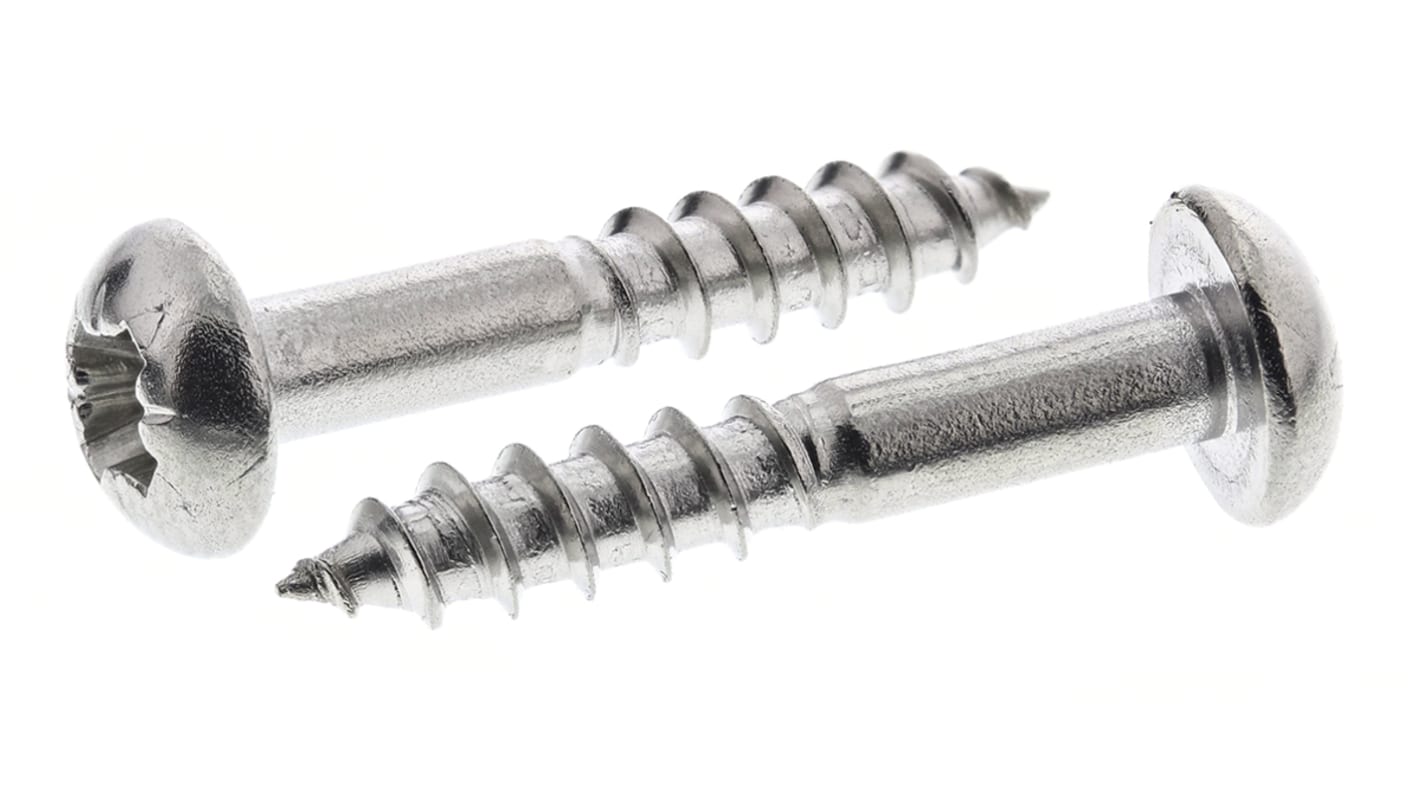 RS PRO Pozidriv Round Stainless Steel Wood Screw, A2 304, 3.5mm Thread, 20mm Length