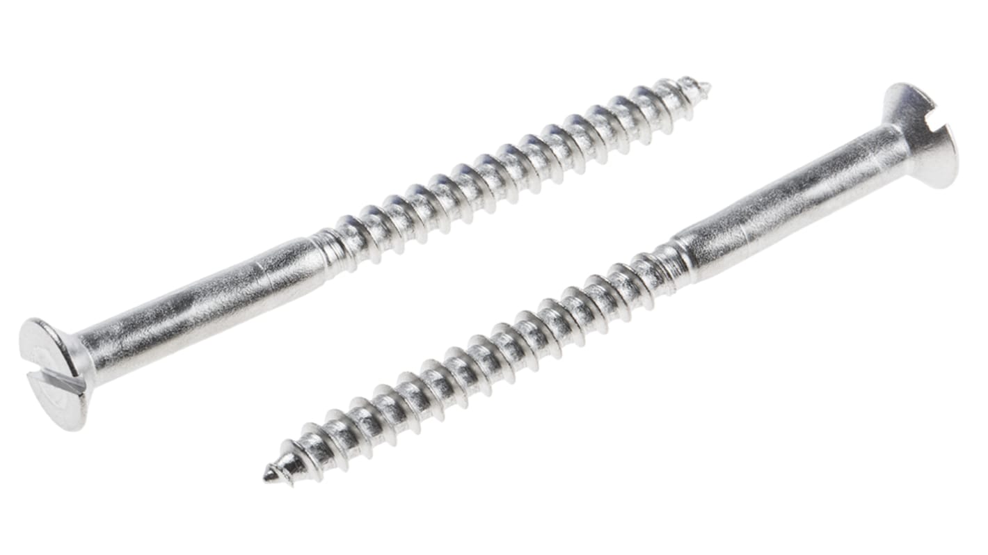 RS PRO Slot Countersunk Stainless Steel Wood Screw, A2 304, No. 10 Thread, 65mm Length