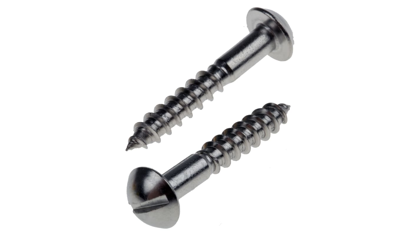 RS PRO Slot Round Stainless Steel Wood Screw, A2 304, 4mm Thread, 25mm Length