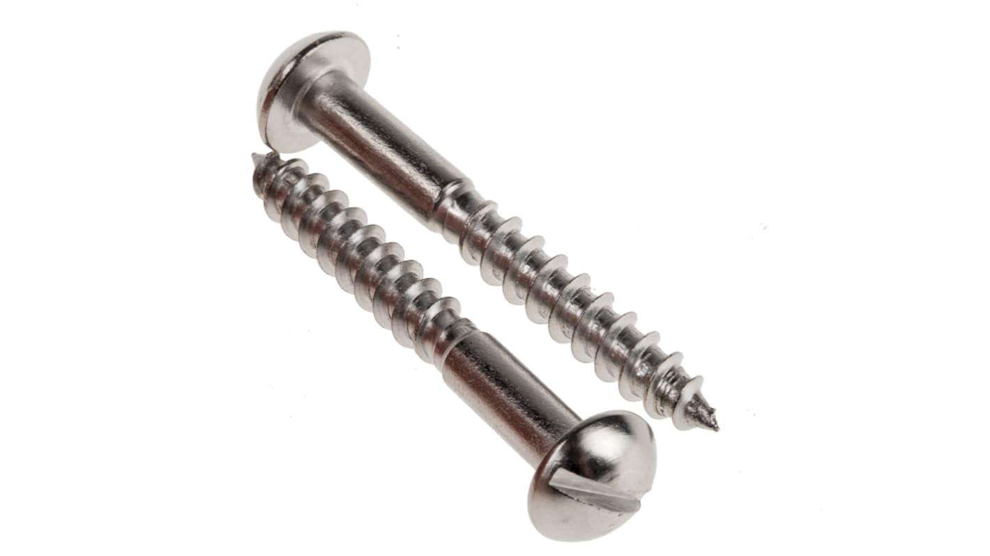 RS PRO Slot Round Stainless Steel Wood Screw, A2 304, 5mm Thread, 40mm Length