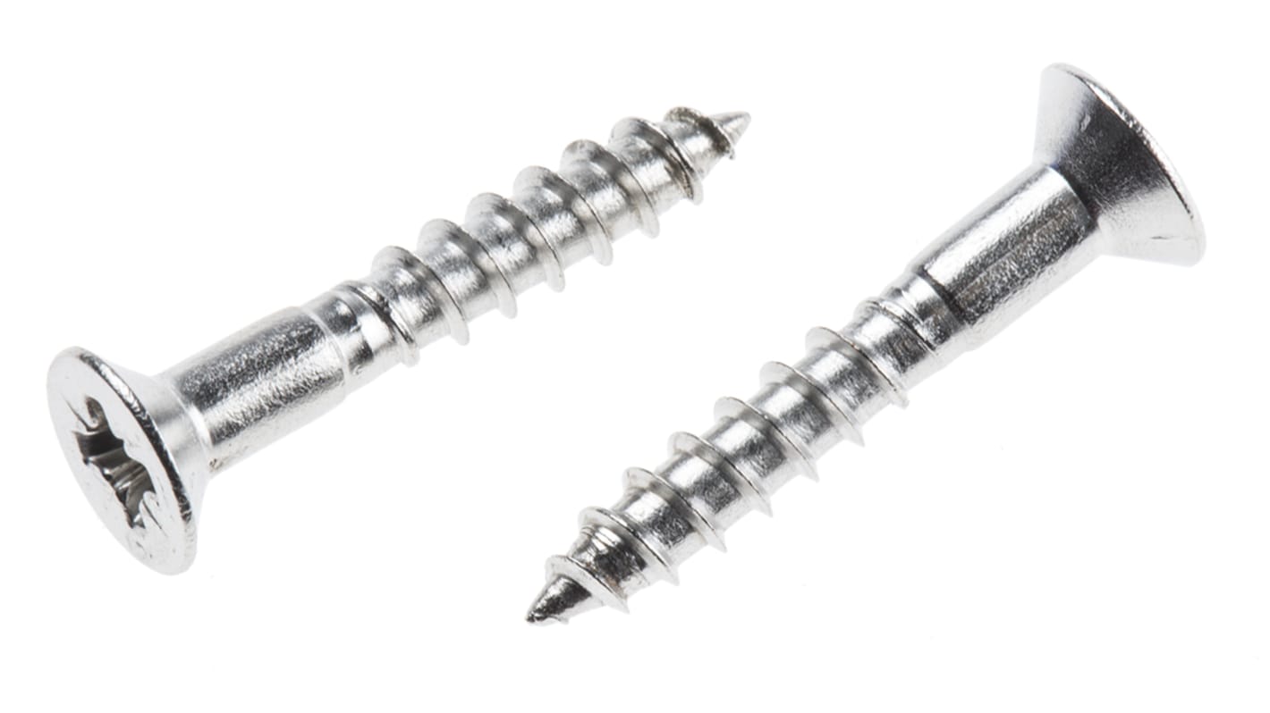 RS PRO Pozidriv Countersunk Stainless Steel Wood Screw, A2 304, 4mm Thread, 25mm Length