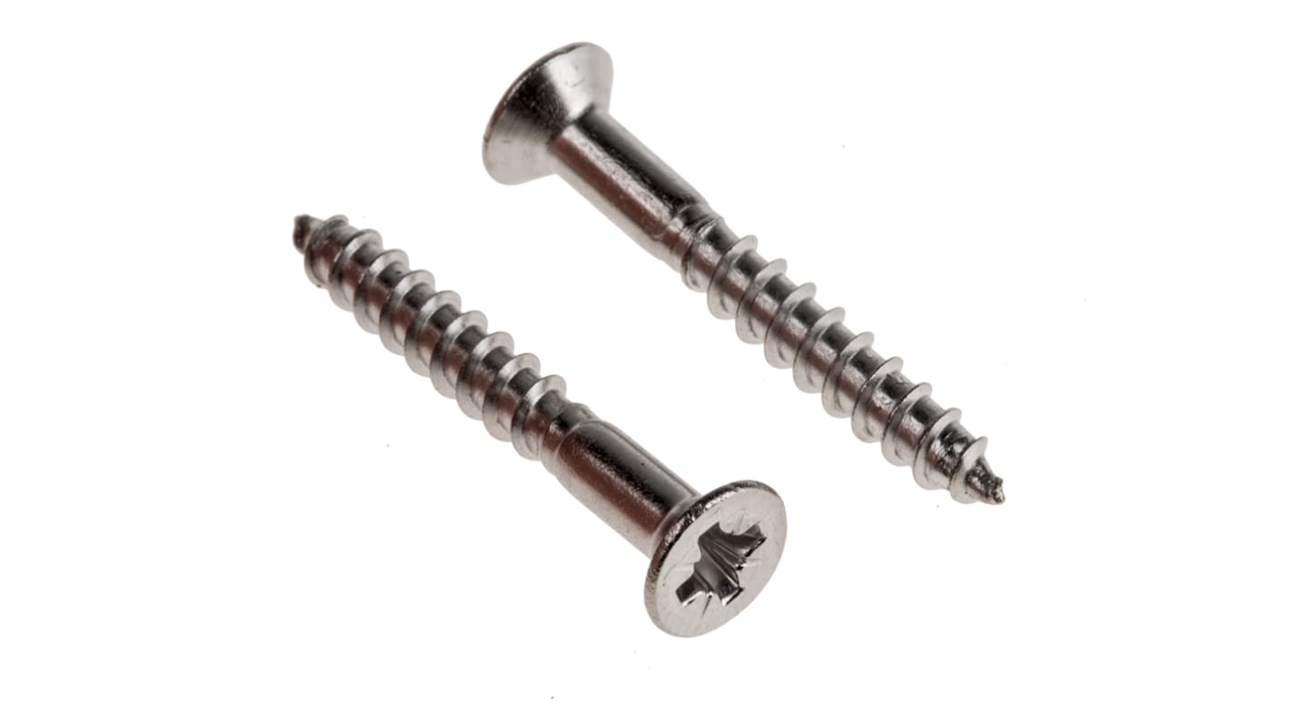RS PRO Pozidriv Countersunk Stainless Steel Wood Screw, A2 304, 4mm Thread, 30mm Length