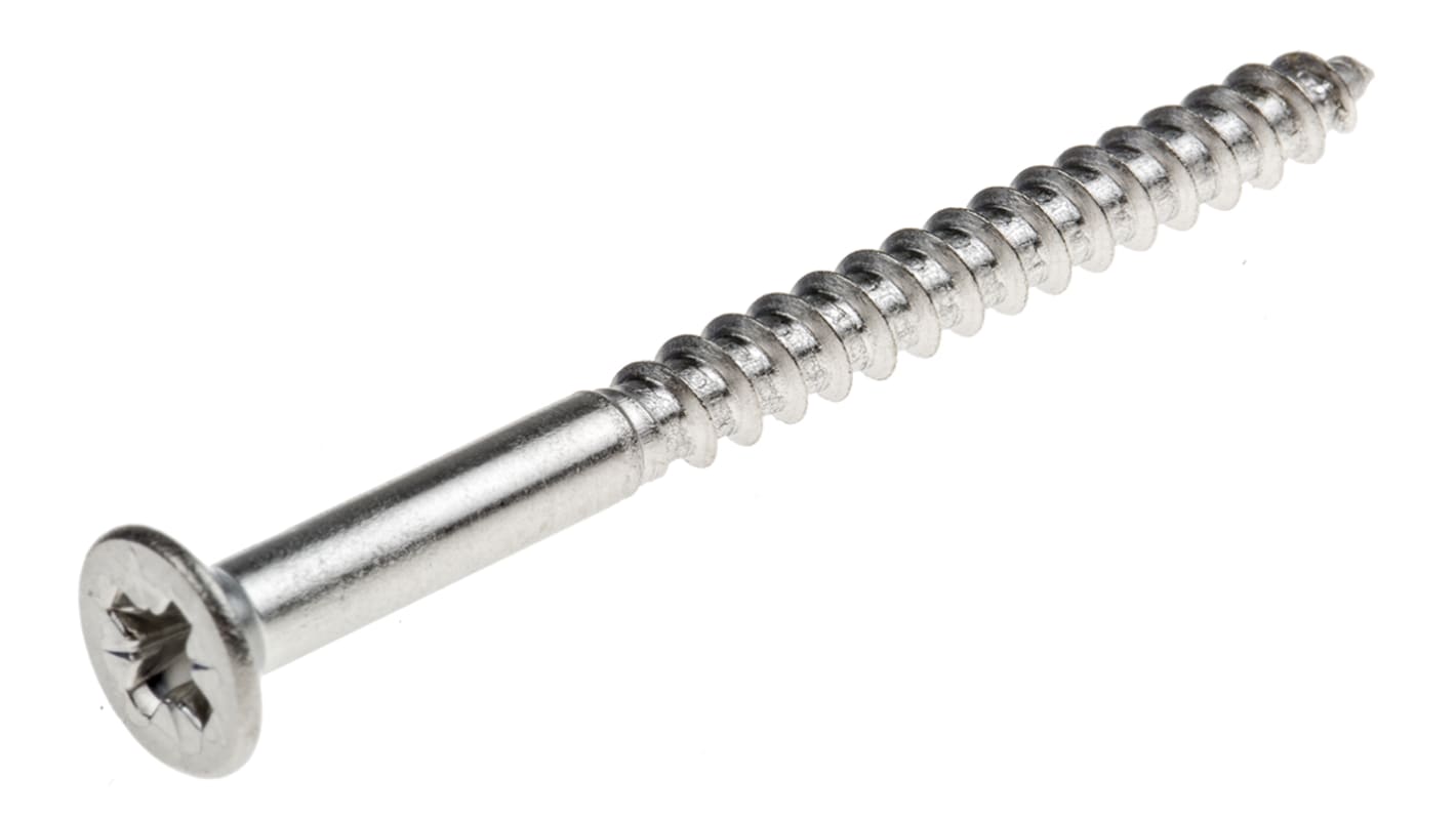 RS PRO Pozidriv Countersunk Stainless Steel Wood Screw, A2 304, 4mm Thread, 50mm Length