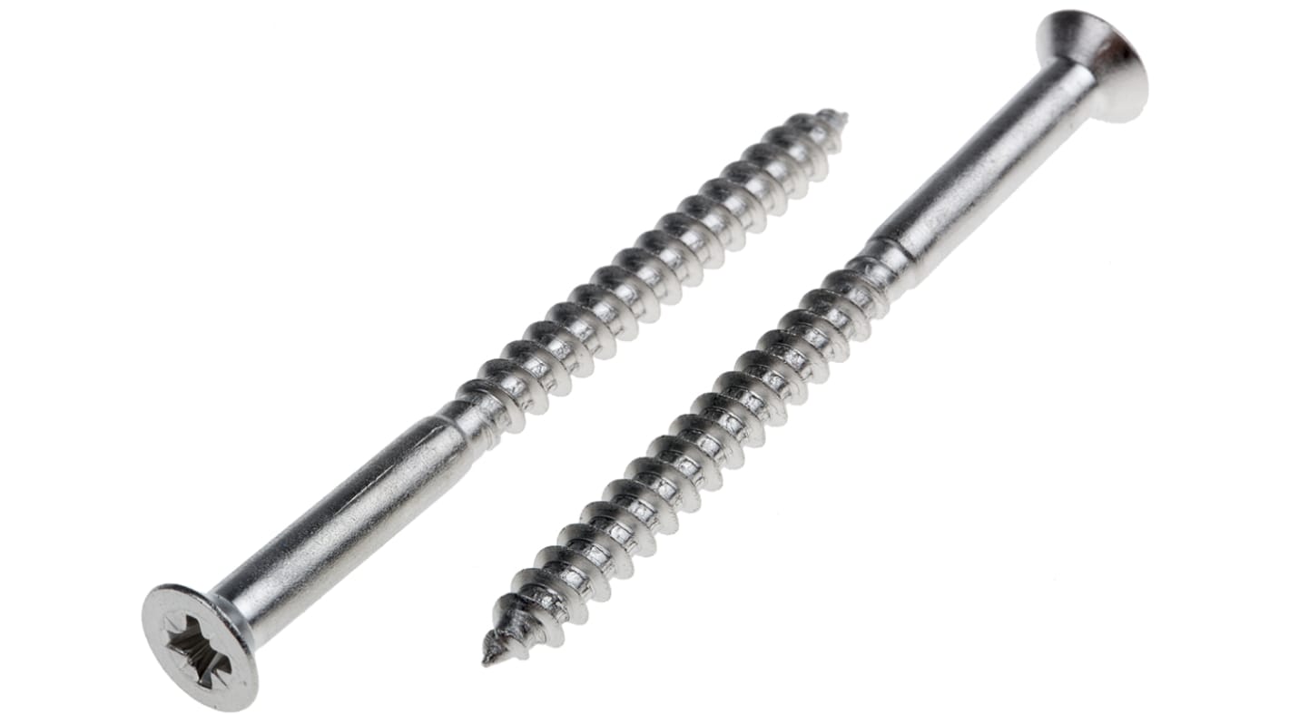 RS PRO Pozidriv Countersunk Stainless Steel Wood Screw, A2 304, 5mm Thread, 65mm Length