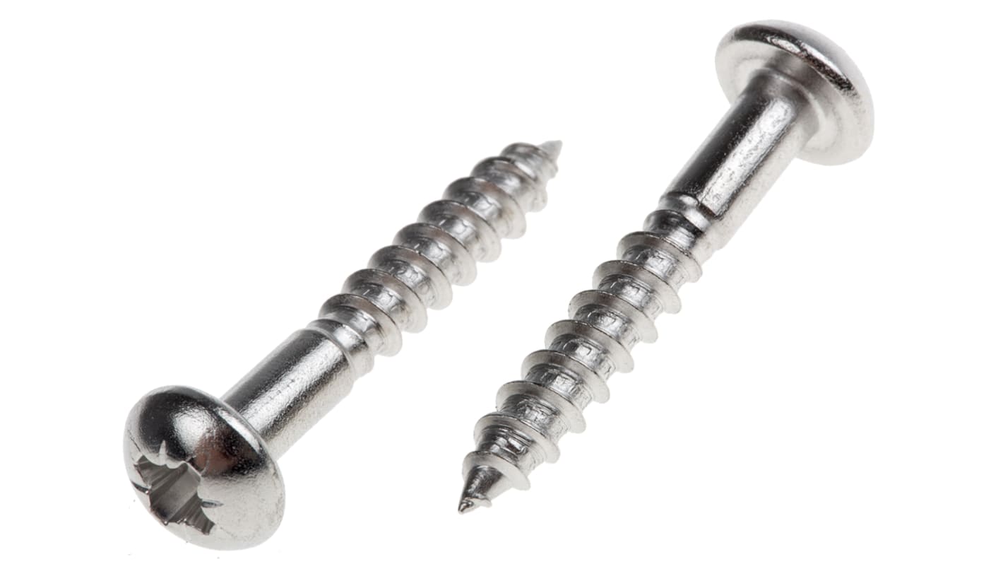 RS PRO Pozidriv Round Stainless Steel Wood Screw, A2 304, 4mm Thread, 25mm Length