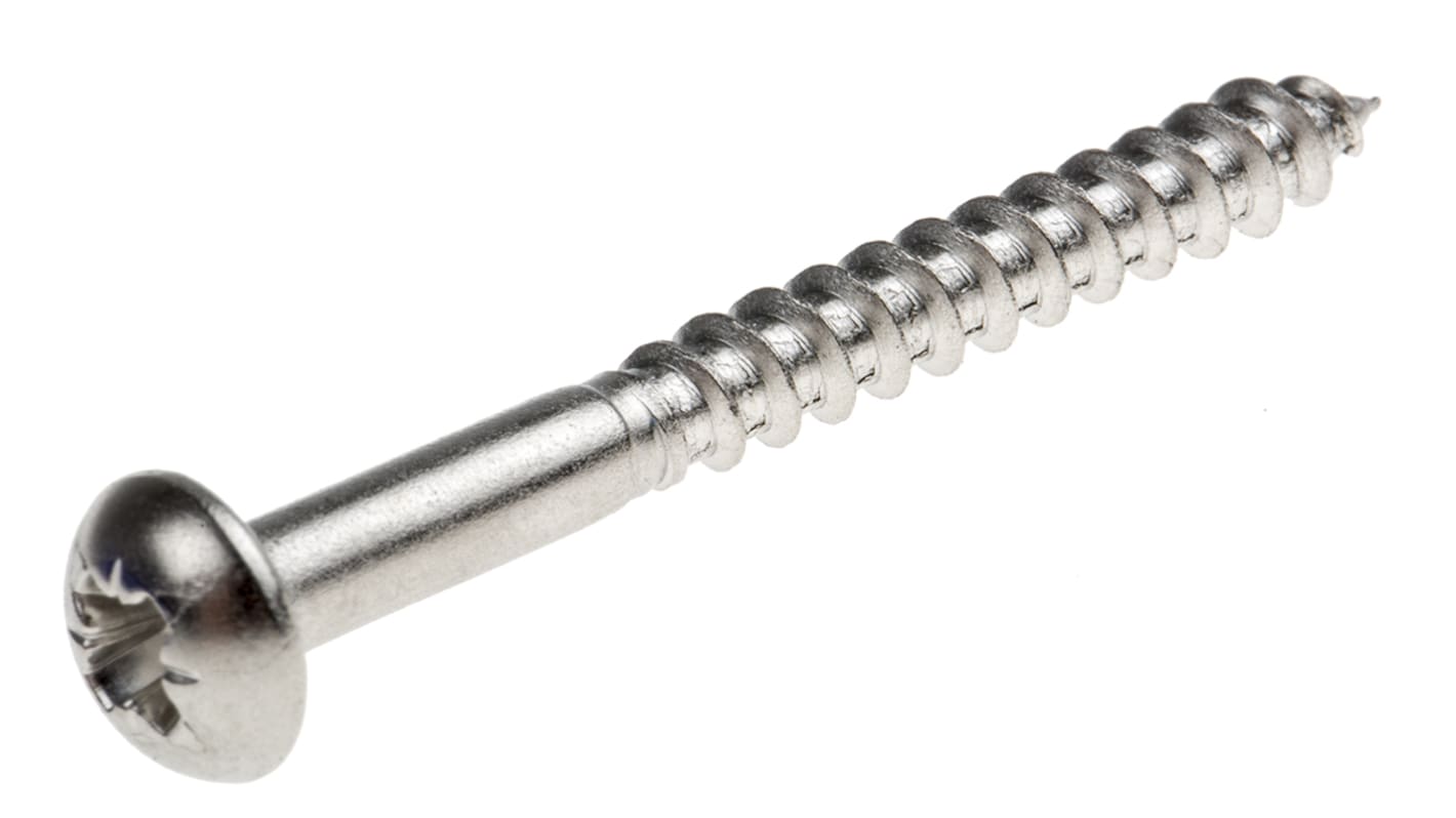 RS PRO Pozidriv Round Stainless Steel Wood Screw, A2 304, 4mm Thread, 40mm Length